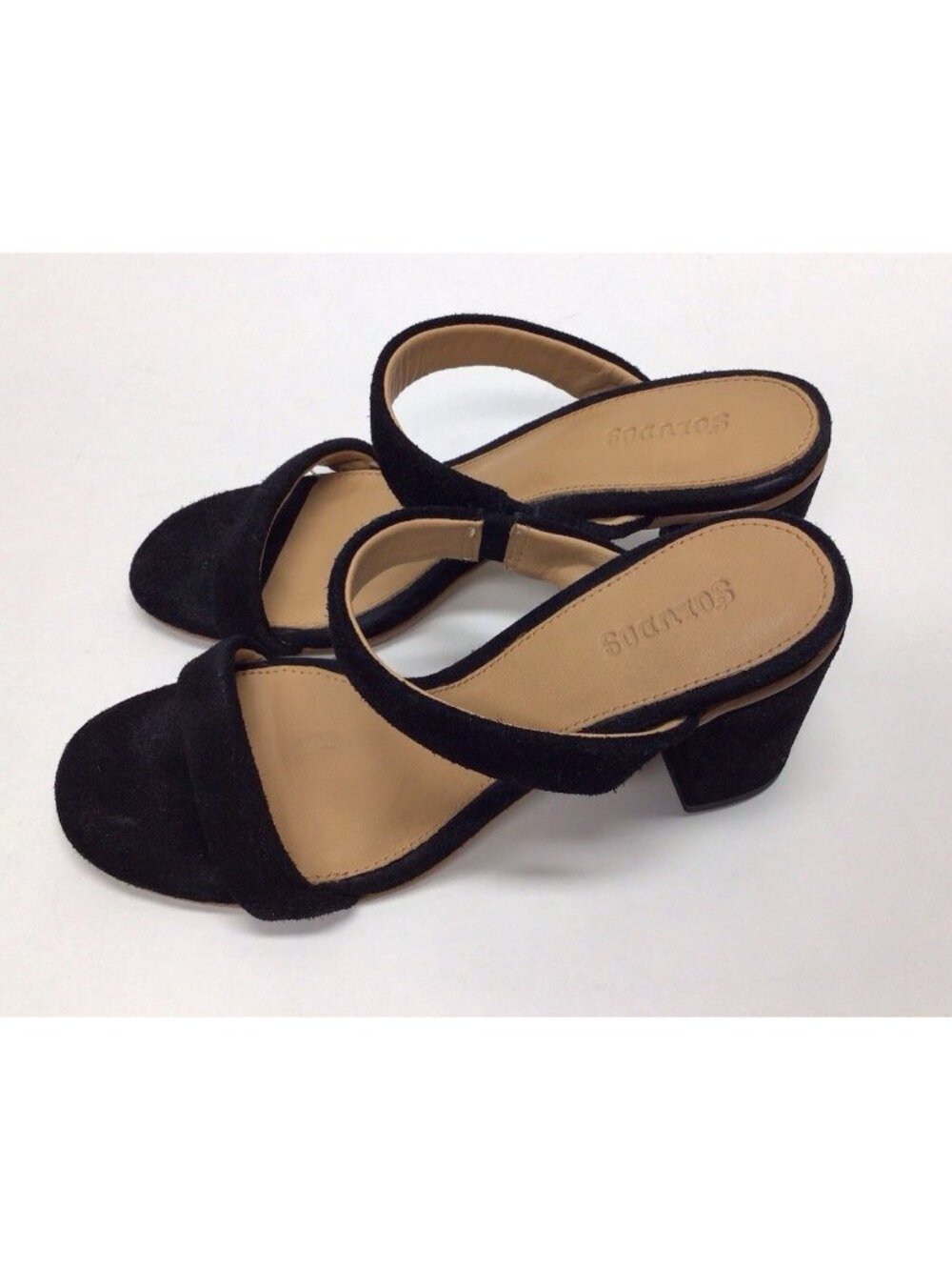 Soludos Black Suede Sandals 3” Block Heels Shoes Minimalist Women’s Size 6.5